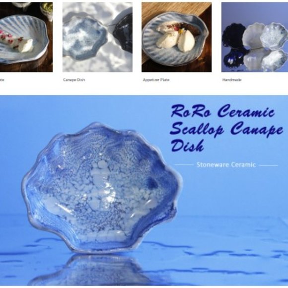 Set of 2 - Ceramic Scallop Canape Dishes - Appetizer Plates - Dessert Bowls - Picture 6 of 7